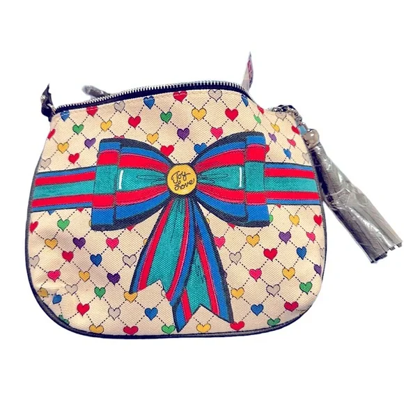 Brighton Holiday Love & Joy Pouch Canvas Hearts Bow Rainbow Colorful Purse NWT - Picture 3 of 10